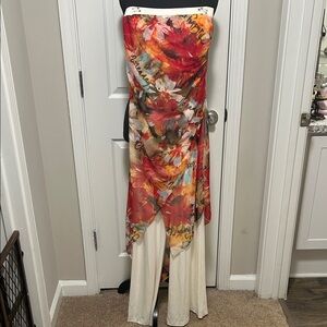 CACHE Floral Strapless Dress with Pants
